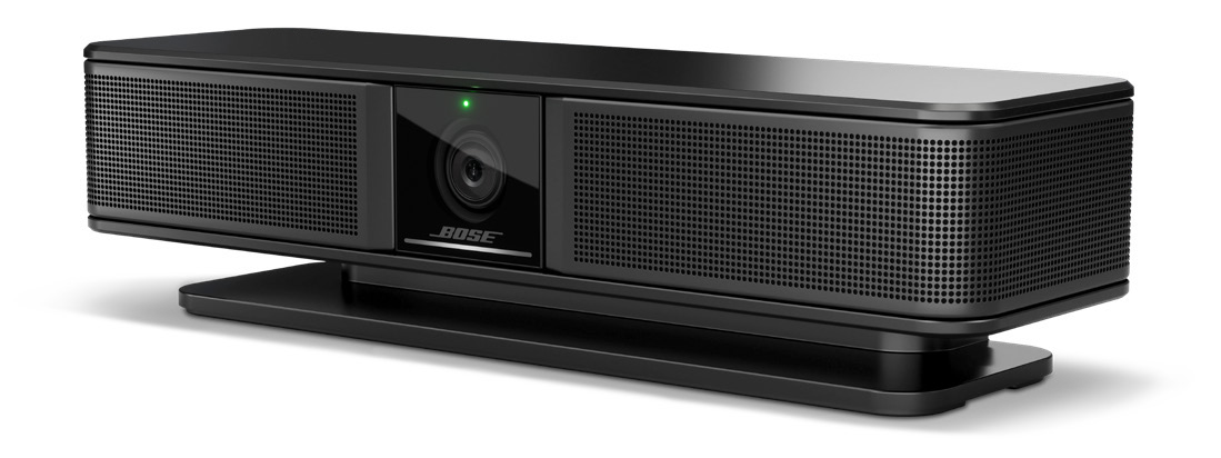 Bose Videobar VB-S มุมเฉียง พร้อมกล้อง ลำโพงและฐานตั้งโต๊ะ