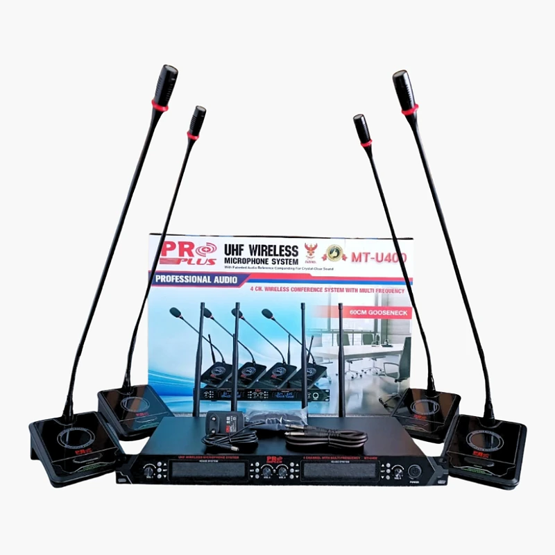 PROPLUS MT-U400 ชุดไมค์ประชุมไร้สาย UHF 4 ตัว ก้านยาว 60 ซม. ซิงก์ผ่าน IR