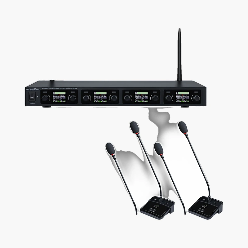 Soundvision DWC-800 ชุดไมโครโฟนประชุมดิจิทัลไร้สาย 8 ตัว UHF พร้อมเครื่องรับ
