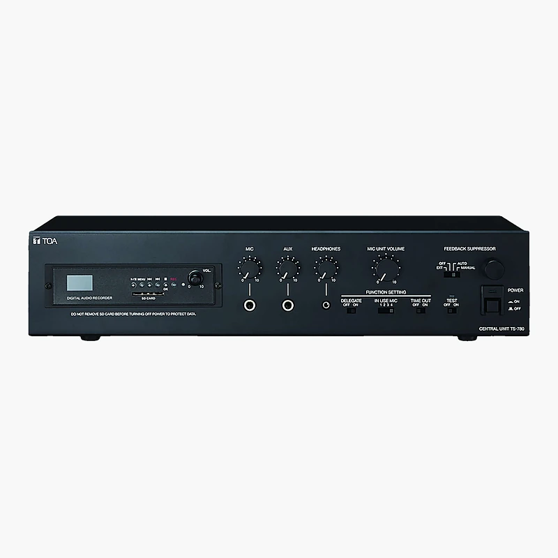 TOA TS-780 เครื่องควบคุมและจ่ายไฟชุดไมค์ประชุมดิจิทัล บันทึกเสียง MP3 พร้อมป้องกันเสียงหอน